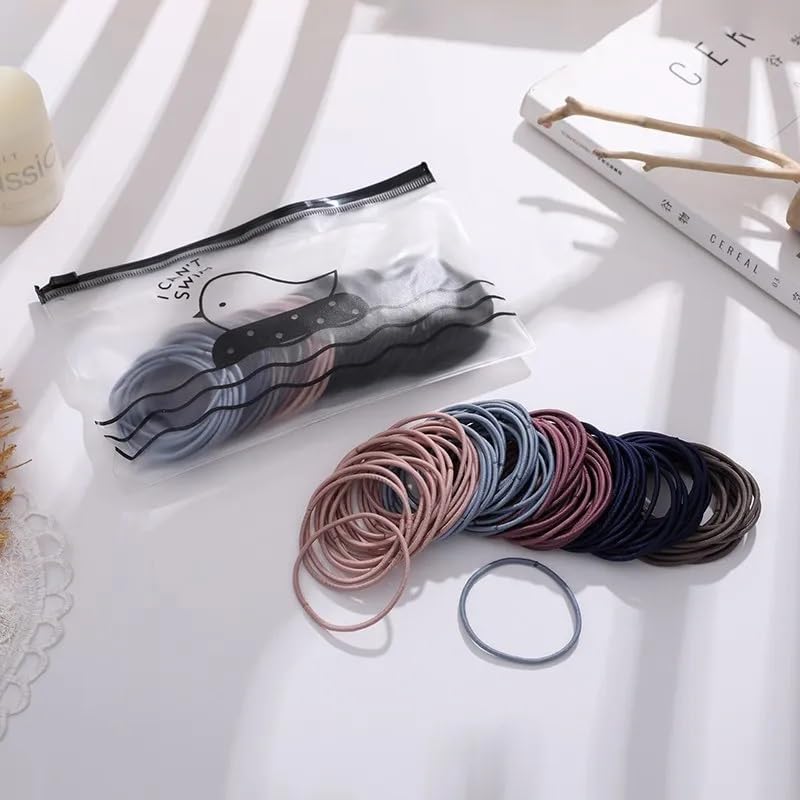 El Regalo 100pcs/pack Simple Rubber Bands- Thin Elastic Hair Ties Seamless 3mm Ponytail Soft & Elastic, No Damage Hair Rubberbands For Kids/Girls/Women (Multi)