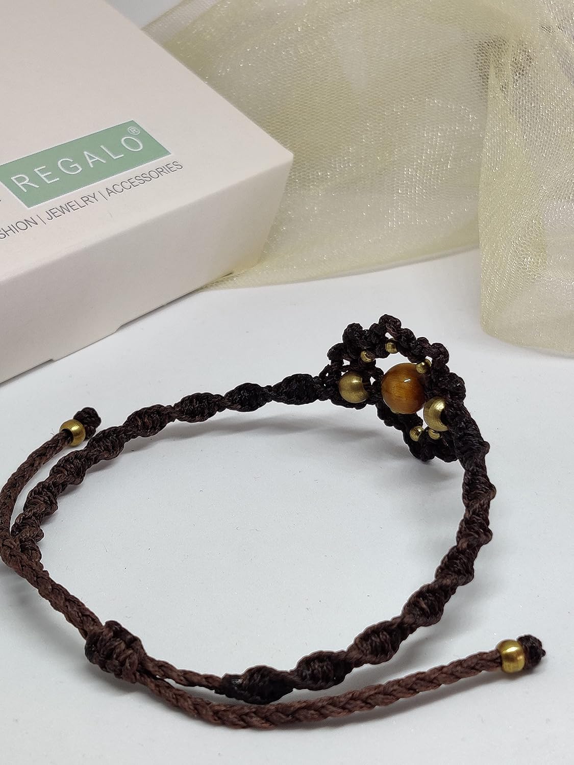 El Regalo Natural Gemstone Tiger Eye Anklet for Girls & Women | Bohemian Style Tiger Eye Adjustable Anklet/Bracelet/Armlet for Girls & Women