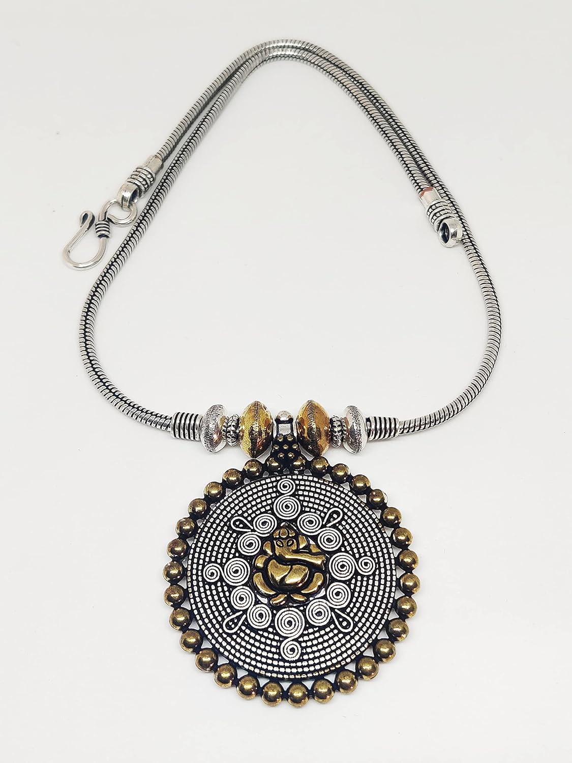 El Regalo Double Tone Lord Ganesha/Ganpati German Silver Pendant Necklace | God Ganpati Pendant Necklace for Girls & Women- Gift for Ganesh Chaturthi Pooja