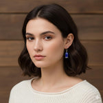 El Regalo Blue Enamel Tulip Flower Earrings for Women & Girls - Cute and Fancy Hyacinth Dangle & Double-Drop Hook Earrings (Single Flower)
