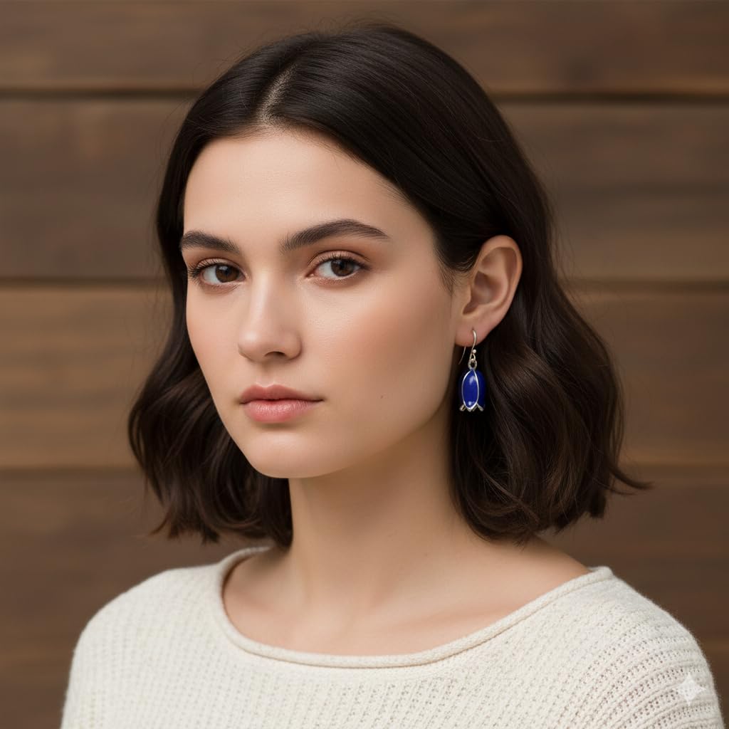 El Regalo Blue Enamel Tulip Flower Earrings for Women & Girls - Cute and Fancy Hyacinth Dangle & Double-Drop Hook Earrings (Single Flower)
