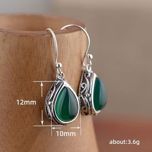 El Regalo Small Vintage Teardrop Earrings for Girls & Women- Elegant Filigree Carved Boho Dangle Earrings, Cut Stone Drop Earrings, Jewelry Gift (Green)