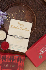 El Regalo 925 Silver Plated CZ Infinity Charm Rakhi for Brother - Elegant Bracelet Rakhi with Roli Chawal, Message Card & Rakshabandhan Box