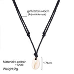 El Regalo Bohemian Shell Pendant Unisex Adult Necklace- Cowrie Choker Black Leather Cord Adjustable Necklace