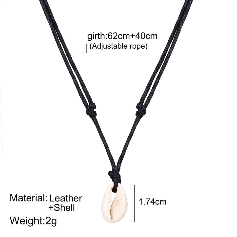 El Regalo Bohemian Shell Pendant Unisex Adult Necklace- Cowrie Choker Black Leather Cord Adjustable Necklace