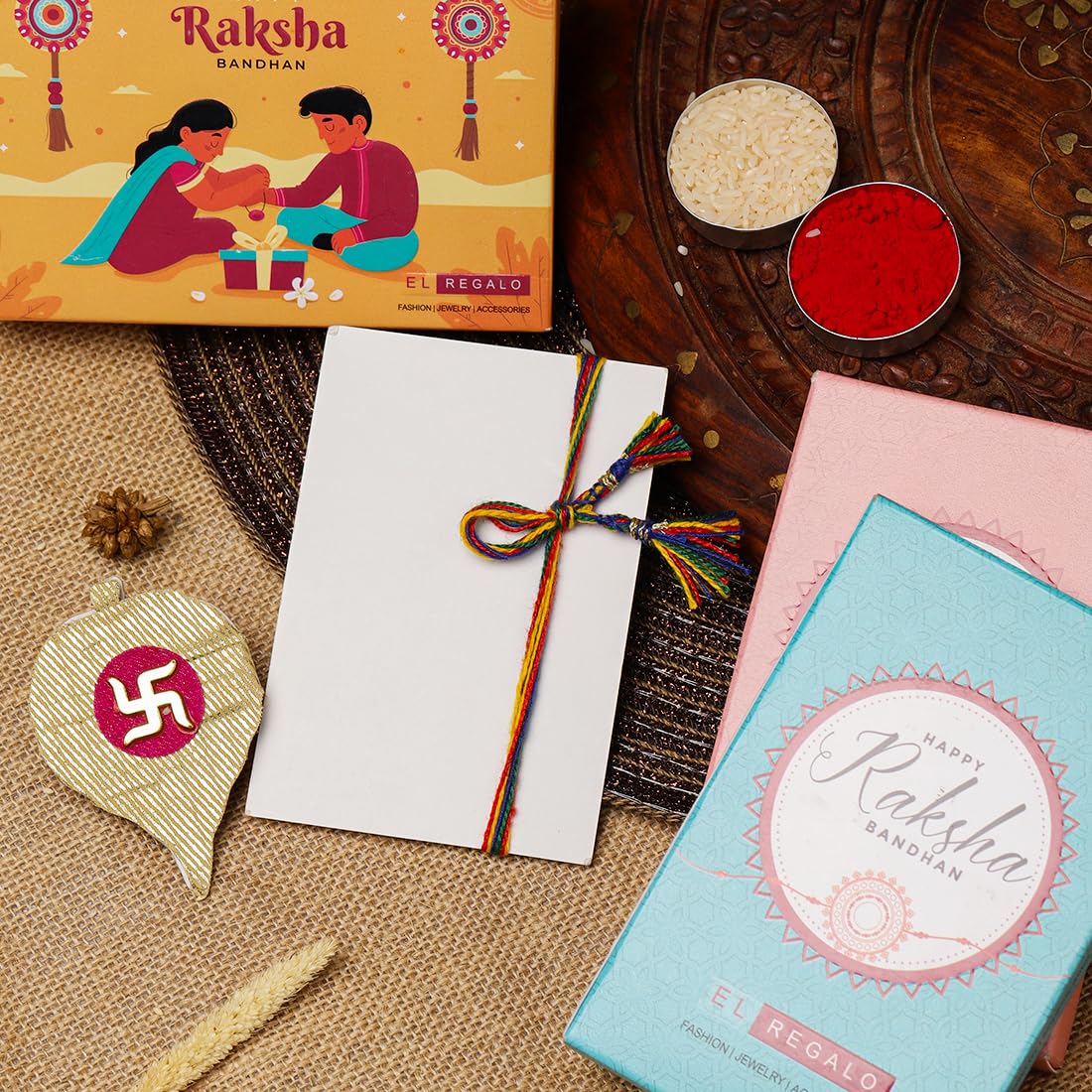 El Regalo 1PC Simple Lotus Flower Rakhi for Brother- Minimalist Lotus Thread Rakhi with Roli Chawal, Rakhi Message Card in Rakhi Gift Box (Option-2)