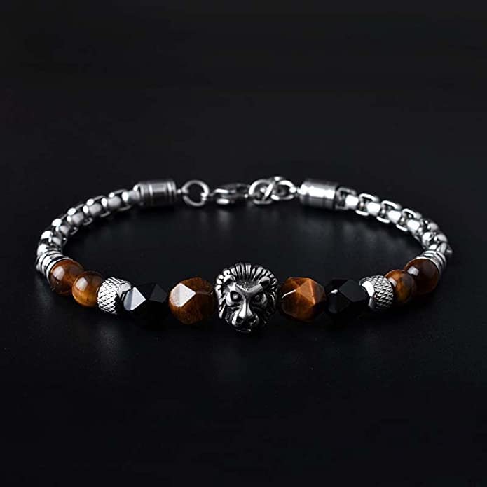 El Regalo Mens Rakhi for Bhai- Lion Stainless Steel Bracelet Rakhi with Faceted Semi Precious Stones - Natural Healing for Brother/Nephew/Bhatija (Option-2)