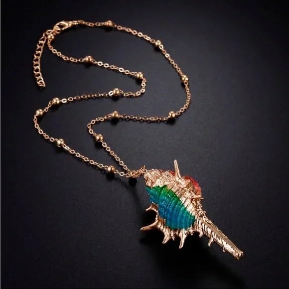 El Regalo Super Elegant & Classy Electroplated Cowrie Shell Pendant with Sleek Stainless Steel Chain- Bohemian Hawaii Fashion Summer Beach Jewelry for Girls/Women (Multi-Colored)