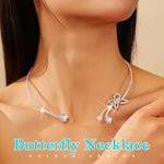 El Regalo Modern CZ Choker Necklace for Women & Girls | Minimalist Open Zircon Butterfly & Lariat Pearl Designs | Elegant Western Party Jewellery | Silver-Plated Statement Neckpiece | Ideal Birthday & Anniversary Gift (Butterfly Open Choker)