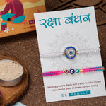 El Regalo 2 PCs Evil Eye Hamsa Hand Couple Rakhi Set for Bhaiya & Bhabhi- Bhaiya Bhabhi Rakhi Combo with Roli Chawal, Rakhi Message Card in Rakhi Gift Box (Option-1)