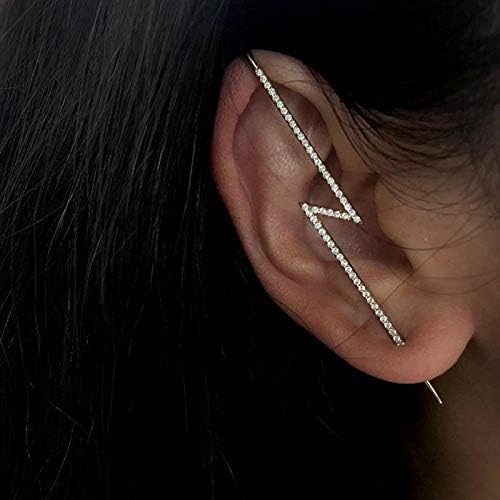 El Regalo 2PCs Fancy Lightning Bolt Edgy Hook Pin Ear Cuff Earring for Girls & Women - Ear Crawler Ear Pins (1 Gold & 1 Silver)