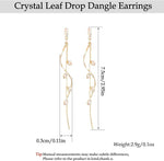 El Regalo Long Copper Zirconia Rhinestone Leaf Drop Dangle Earrings for Women | Korean Style Vine Fringe Earrings | Classy Party, Wedding & Casual Earrings Jewelry (Gold)