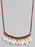 El Regalo Bohemian Gypsy Hippie Cowrie Beads Collar Macrame Choker Necklace for Girls & Women | Adjustable Retro Cowrie Handmade Beach Choker Necklace (Red Macrame Cowrie Necklace)