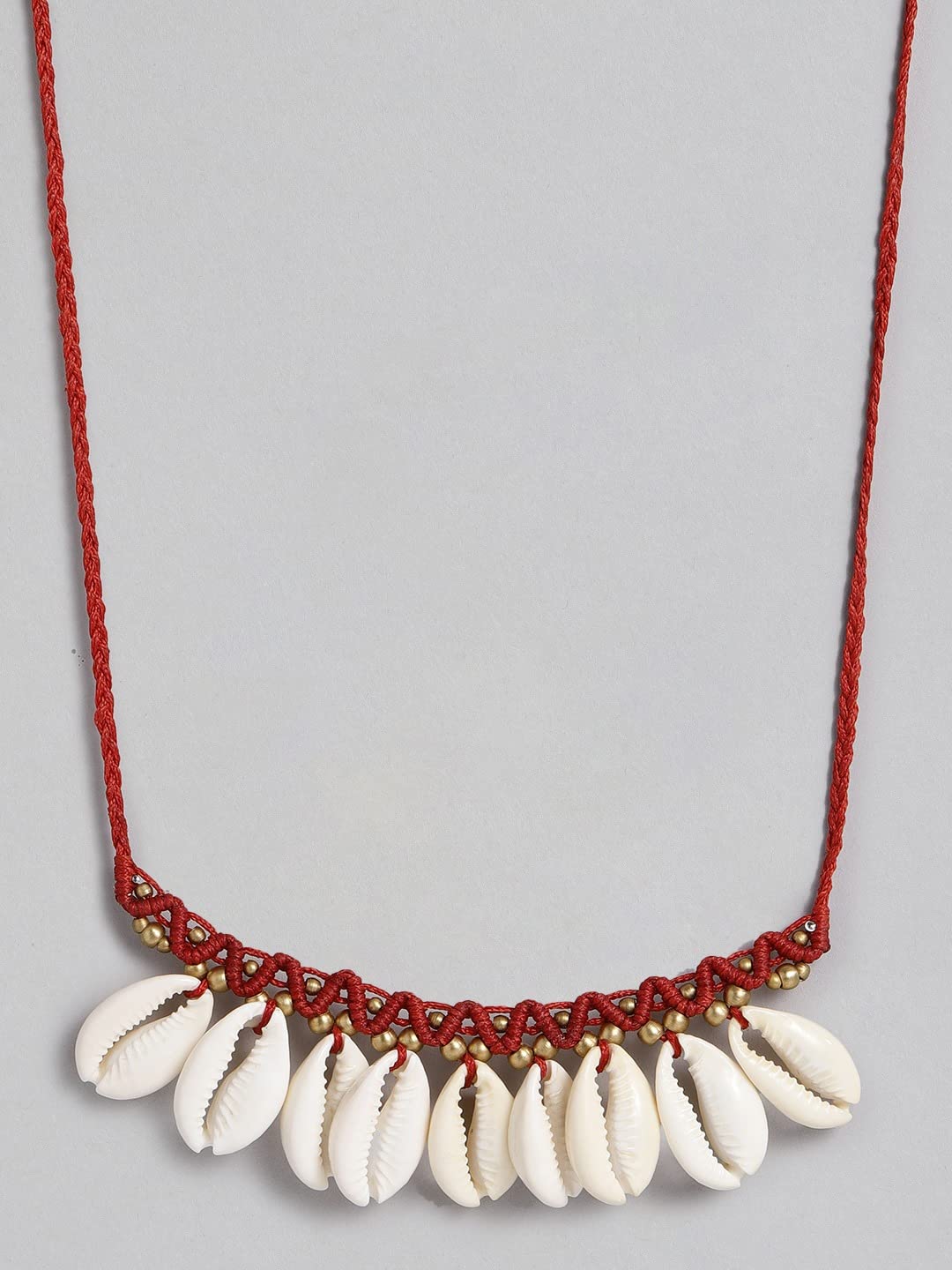 El Regalo Bohemian Gypsy Hippie Cowrie Beads Collar Macrame Choker Necklace for Girls & Women | Adjustable Retro Cowrie Handmade Beach Choker Necklace (Red Macrame Cowrie Necklace)