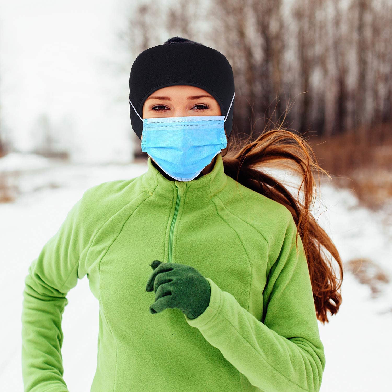El Regalo 2 PCs Winter Fleece Ear Warmers Headband with Buttons for Facemask - Winter Ear Muffs for Men Women Boys & Girls in Cold Weather, Running Yoga Skiing Riding Bike Ear Cover (Neon Blue & Blue)