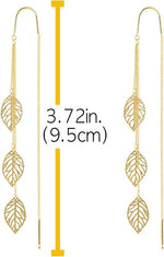 El Regalo 925 Silver Plated Flower Threader Earrings- Needle Threader Long Tassel Earrings for Girls & Women (Leaves Threader)