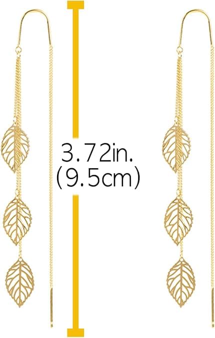 El Regalo 925 Silver Plated Flower Threader Earrings- Needle Threader Long Tassel Earrings for Girls & Women (Leaves Threader)