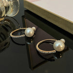 El Regalo Unique Pearl Hoop Earrings - Open C-Shape, Geometric Pearl & Rhinestone Inlay, French Fashion, Exaggerated Statement Earrings for Women & Girls
