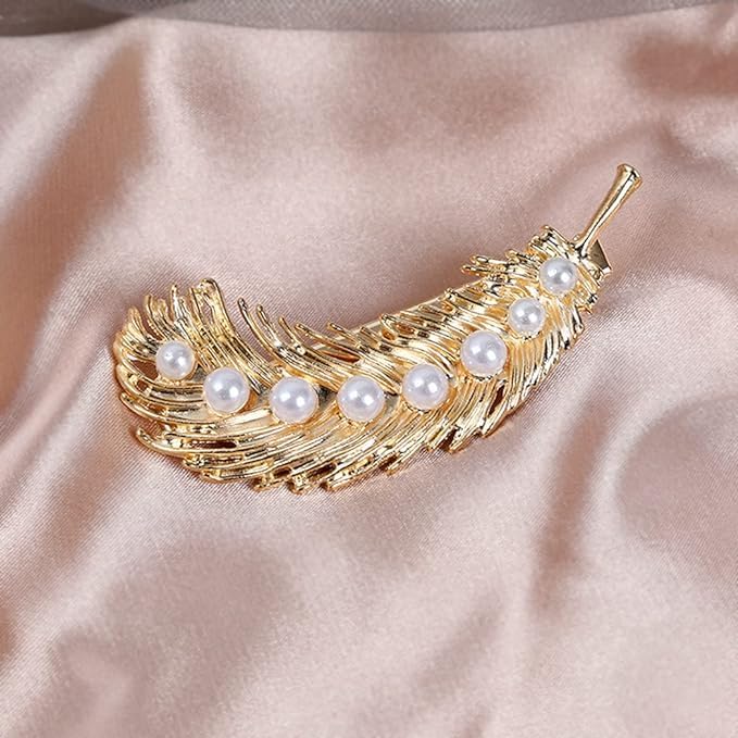 El Regalo 2PCs Pearl Feather Fancy Hair Clips - Golden Wing Feather Alligator Clips for Girs & Women- Bridal/Wedding Party Hair Accessories