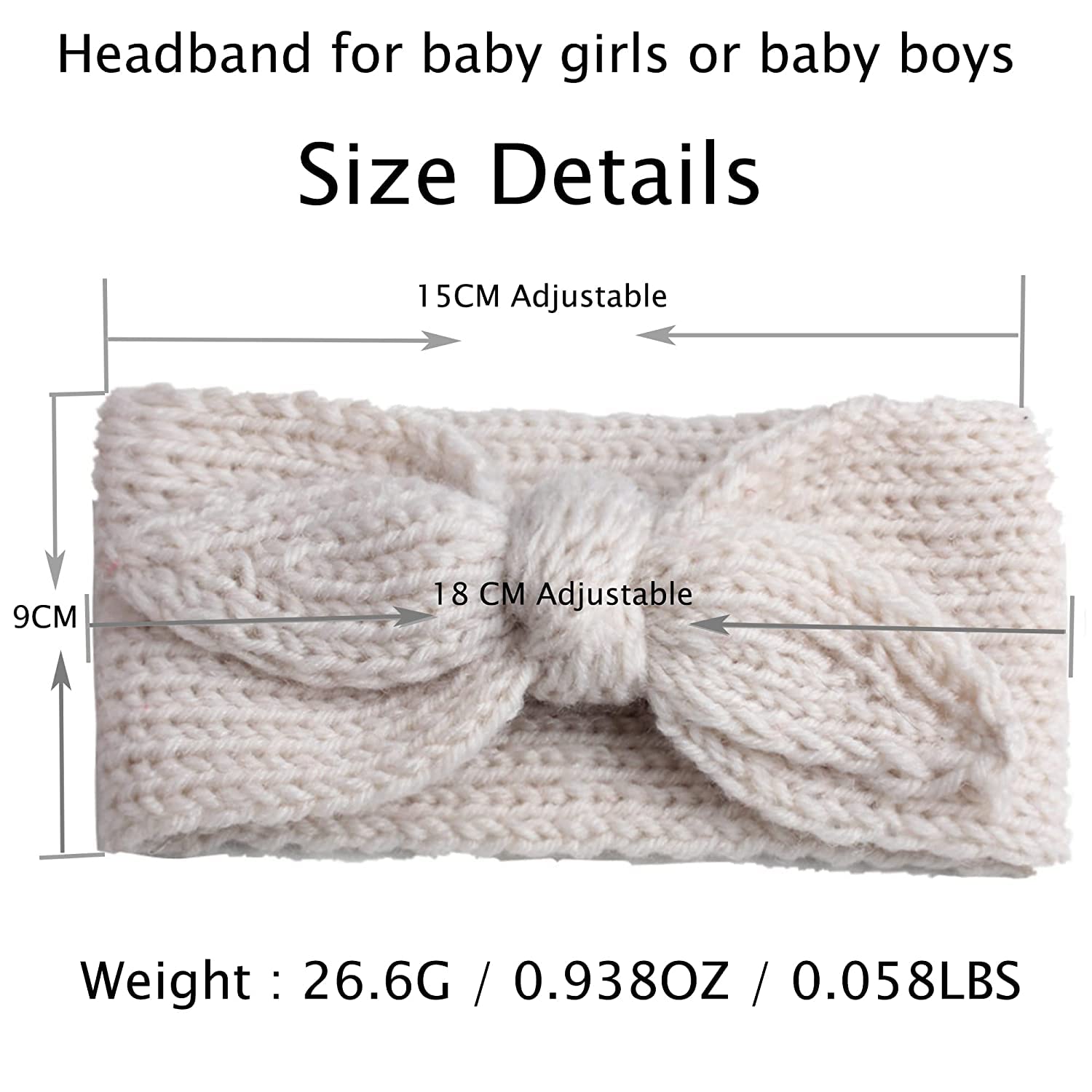 El Regalo 2 PCs Turban Wool Headband - Warm Rabbit Knot Hair Band, Knit Head Wrap for Baby Girls, Newborns and Toddler (Pink & White)