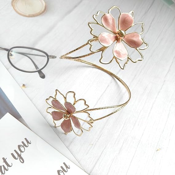 El Regalo Floral Enamel Armlet/Bajuband for Women & Girls - Adjustable Gold-Plated Upper Arm Cuff Bracelet | Bohemian Armlet for Weddings, Festivals & Dance Performances (Big Pink Flower)