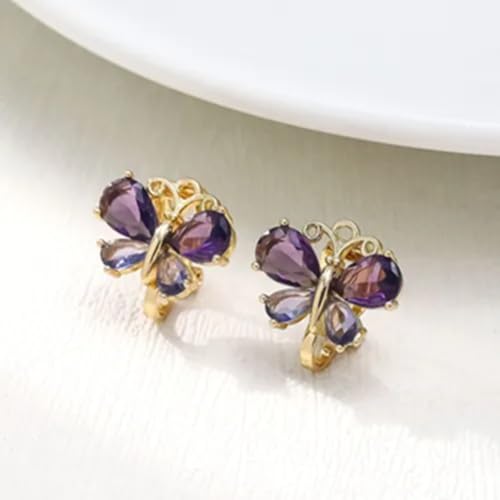 El Regalo Colorful Butterfly Non-Pierced Clip On Earrings for Girls/Women- Cute Non-Pierced Ear Clip Earrings | Enamel Blue/Purple Crystal Earrings (Purple Crystal Butterfly)