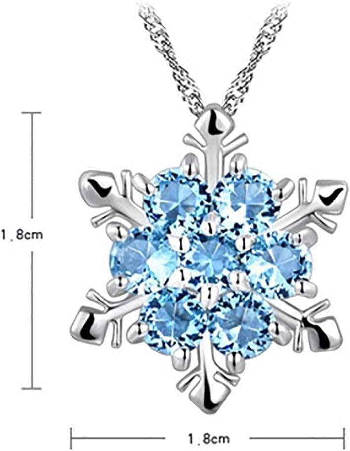 El Regalo Small Snowflakes Inlaid Rhinestones Crystal Pendant Necklace for Girls & Women (Light Blue)