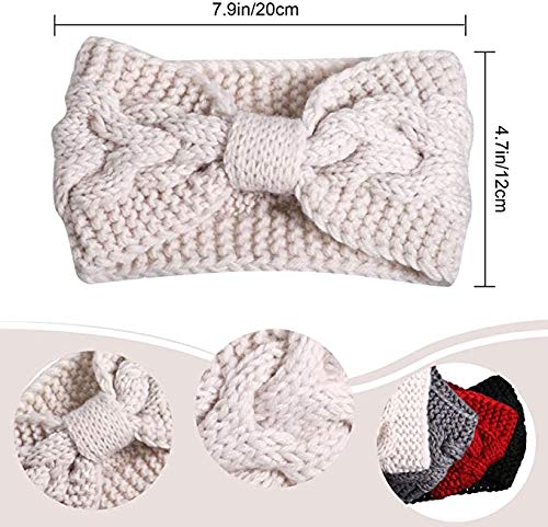 El Regalo 1 PC Knitted Winter Woolen Warm Headband with Buttons for Face Mask Cover | Cold Weather Hair Accessories Head Wrap | Criss Cross Bow Winter Headbands for Girls/Teens/Women (Off White)