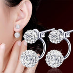 El Regalo CZ Double Disco Balls Front Back 2-in-1 Stud Earrings for Girls & Women - Shambhala Rhinestone Ball Jacket Earrings - Sparkling Cubic Zirconia Studs with Elegant Dual-Wear Design