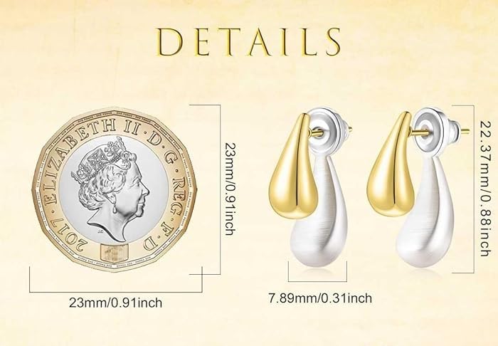El Regalo Two-Tone Front-Back Metal Drop Earrings - Vintage Retro-Style Stud Earrings for Girls/Women