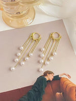 El Regalo Elegant Pearls Tassel Hoop Earring- Long Pearls Dangle Statement Party Hoop Earrings for Women & Girls