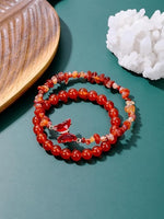 El Regalo 2PCs Natural Crystals Butterfly Bracelets Set- Real Crystals Healing Stones Bracelet Combo for Women (Red Agate)
