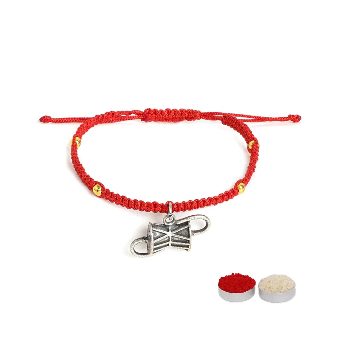 El Regalo 2PCs Shiva Damroo Bracelet Rakhi for Brothers- Antique Finish Damru Rakhi Set with Roli Chawal Shagun, Message Card in Rakshabandhan Gift Box for Bhai/Bhaiya
