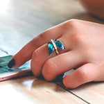 El Regalo Green-Blue Iridescent Enamel Butterfly Ring for Women & Girls - Gold Plated Adjustable Finger Ring with Sparkling CZ Accent