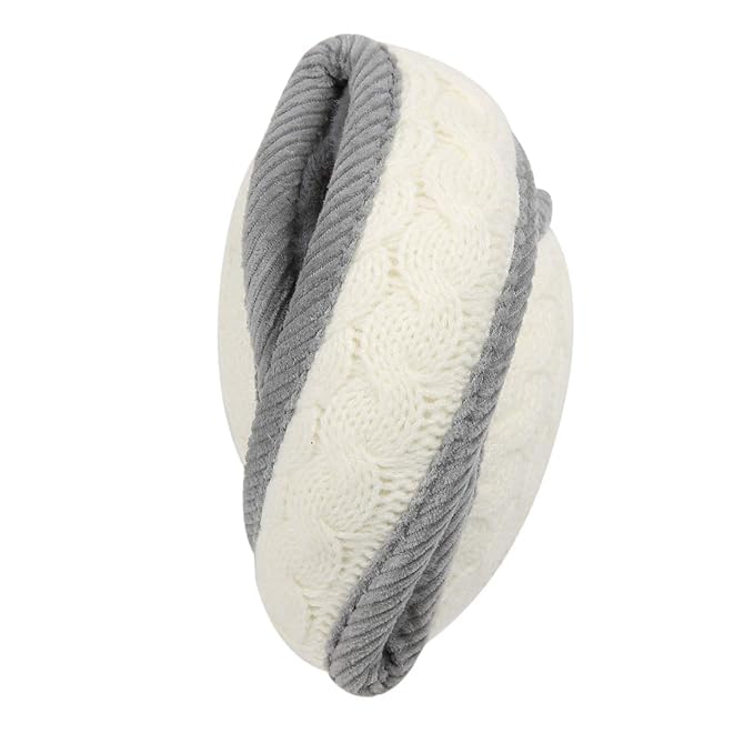 El Regalo 1PC Unisex Warm Knit Earmuffs- Winter Outdoor Fur Earwarmer, Foldable, Adjustable Wrap Ear Warmer for Girls/Boys/Men/Women (White)