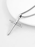 PIYIZ Cross Chain for Men Stainless Steel Nail Cross Pendant Necklace Teens Silver Christian Jewelry Jesus Cross Necklace 22""+2 Inch Extender, Medium, PIYN23007G