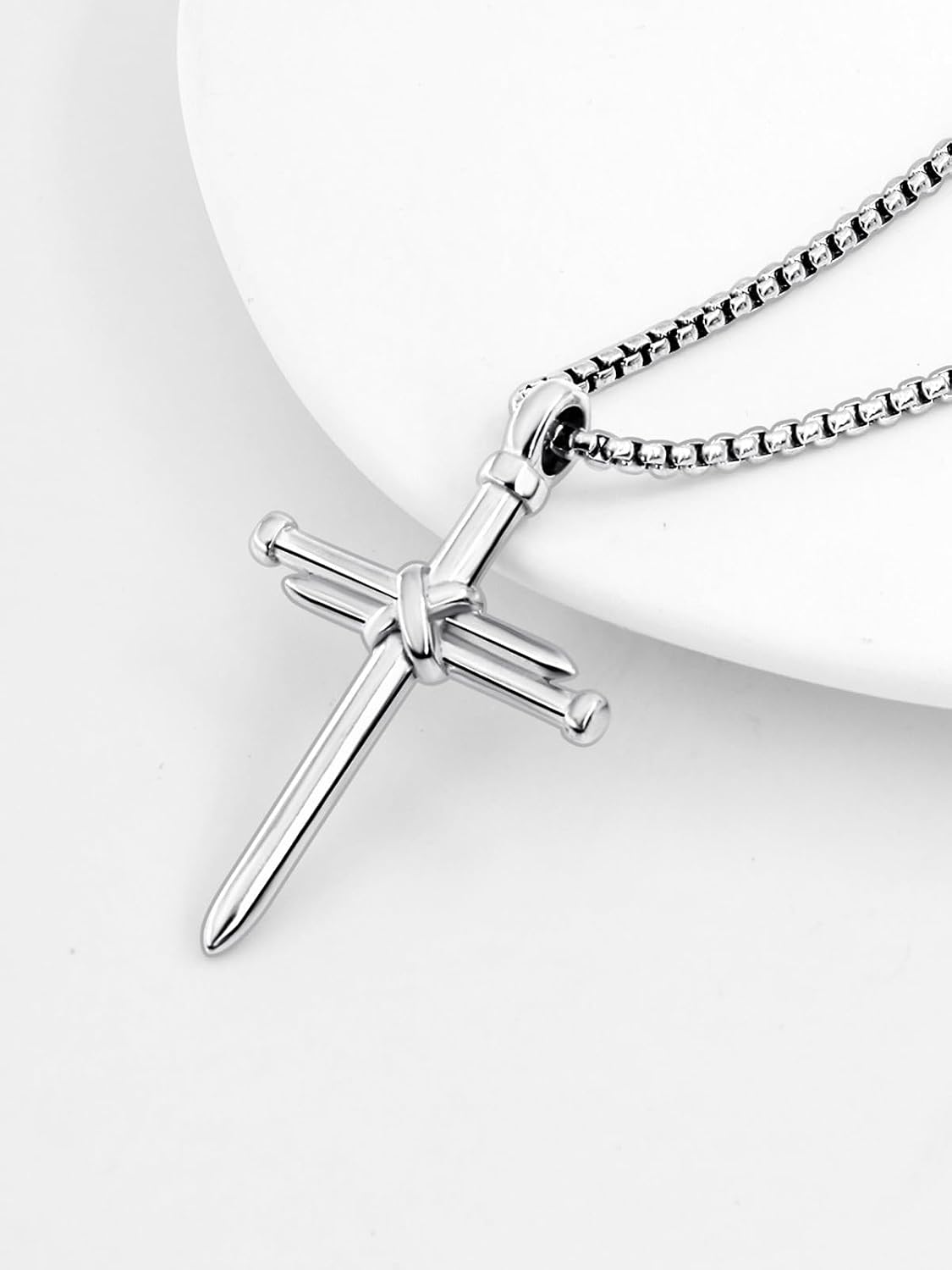 PIYIZ Cross Chain for Men Stainless Steel Nail Cross Pendant Necklace Teens Silver Christian Jewelry Jesus Cross Necklace 22""+2 Inch Extender, Medium, PIYN23007G