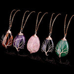El Regalo Tree of Life Wire Wrapped Drop Natural Stones Healing Crystal Chakra Pendant Necklace - Unique Handcrafted Gemstones Pendant Necklaces (Amethyst) For Unisex Adult