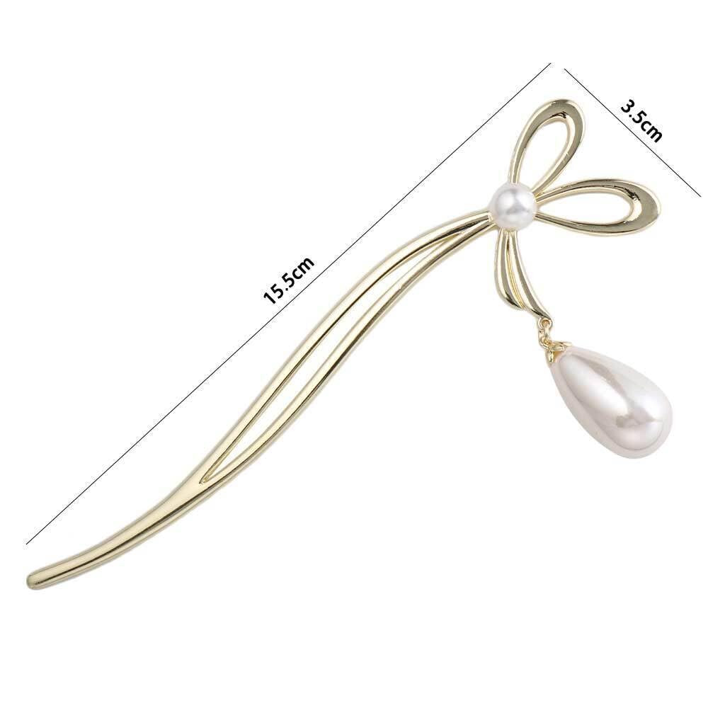 El Regalo 1Pc Fancy Pearl Hair Stick/Juda Stick- Bow Hair Fork Headwear Korean Style Hairpin Women Bun Hair Stick
