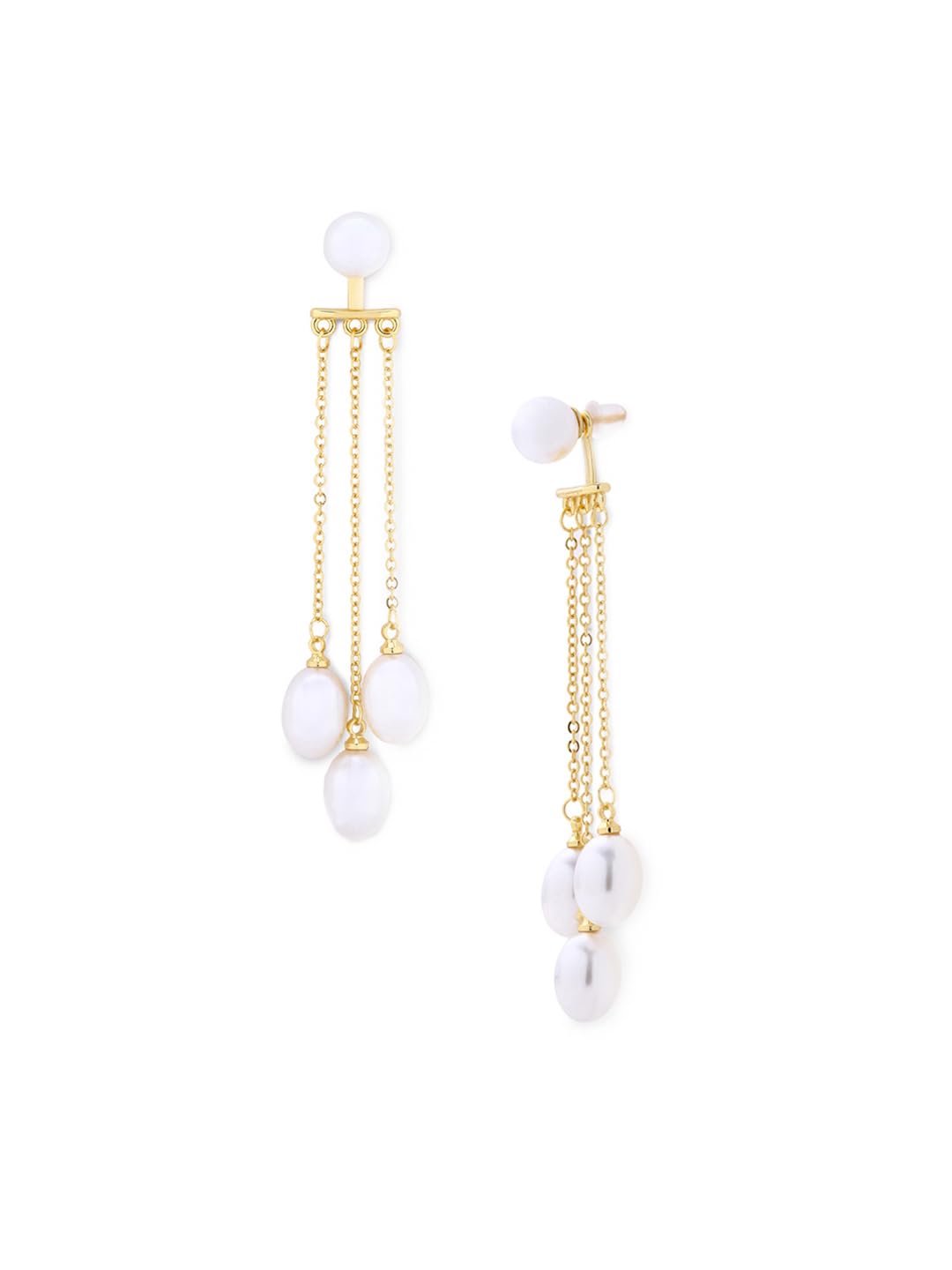 El Regalo Luxury Pearl Drop Tassel Front Back Earrings for Women - Gold Plated Multi-Pearl Dangle Ear Jacket Studs - Elegant White Vintage Earrings