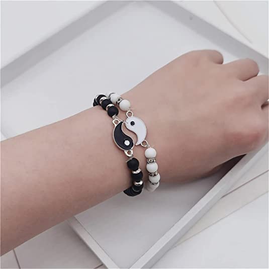 El Regalo 2 PCs Natural Stone Beads Stretchable Bracelets for Best Friends/Couples/Besties BFF Boyfriend Girlfriend