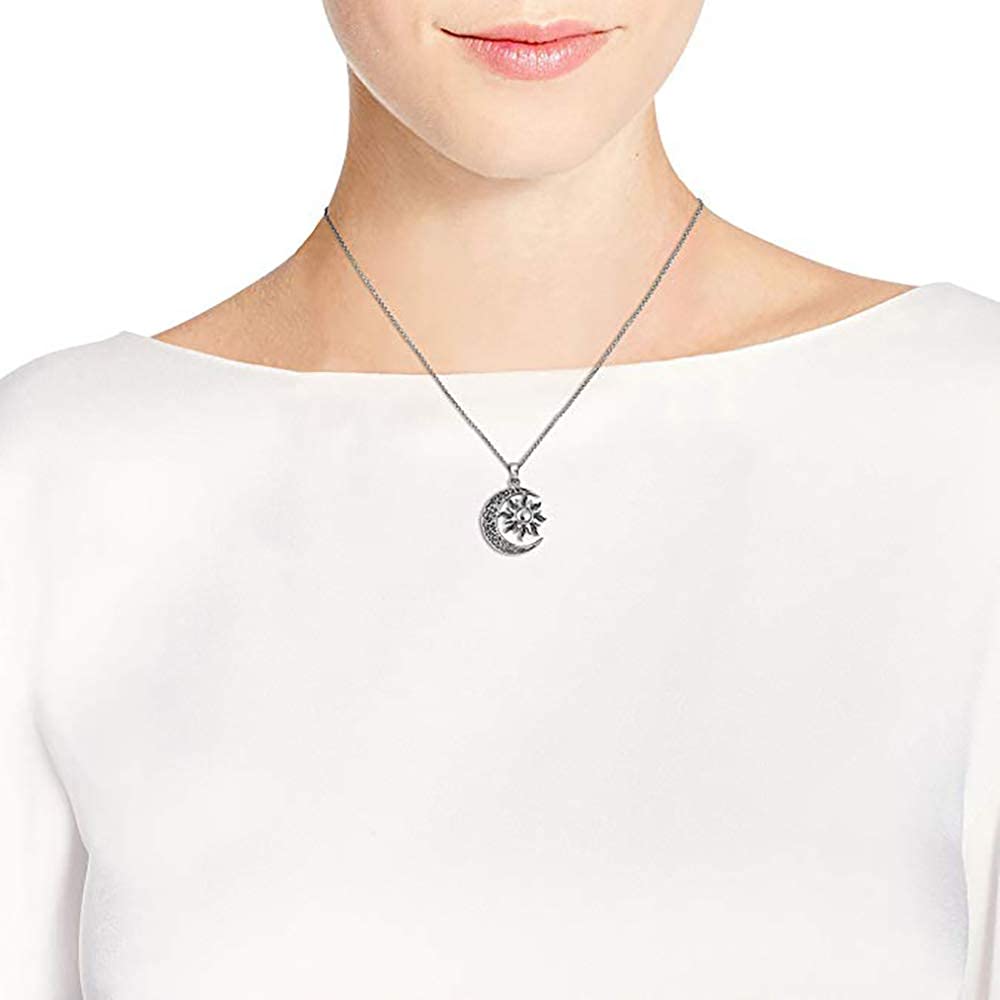 El Regalo Sun Crescent Moon Necklace- Vintage Gothic Sun Moon Pendant Neckalce for Women Girls Statement Jewelry Gifts (Crescent Moon Sun with Chain)
