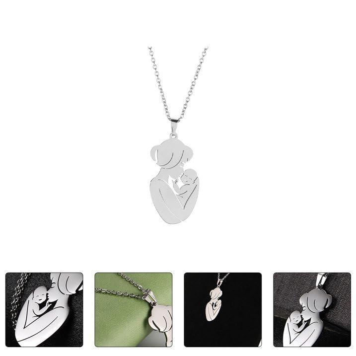 El Regalo Cute Stainless Steel Mother-Baby Pendant Necklace for Women/New Moms- Anti Tarnish Mothers Day Gift/Baby Shower Gift (Silver)