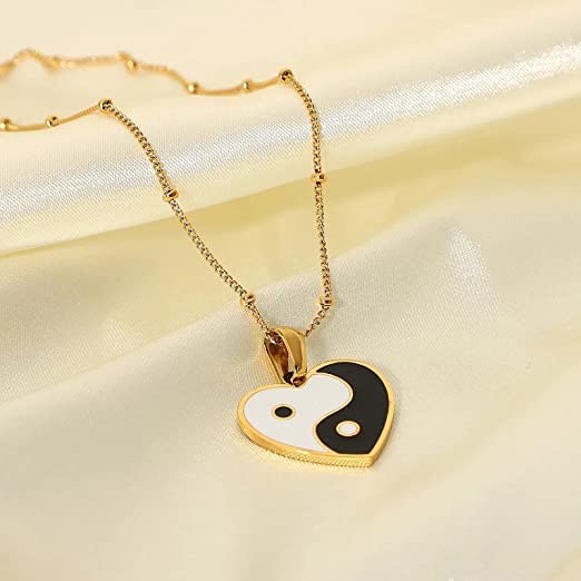 El Regalo 2 PCs Yin Yang Pendant Necklaces- Enamel Yin Yang Heart Flower Colorful Necklaces for Best Friends/Couple/Besties (Set-3)