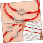 El Regalo Unisex-Adult 2PCs Sun Moon Red String of Fate Bracelets Set - Stainless Steel Sun Moon Bracelet Set for Best Friends/Couples/Besties