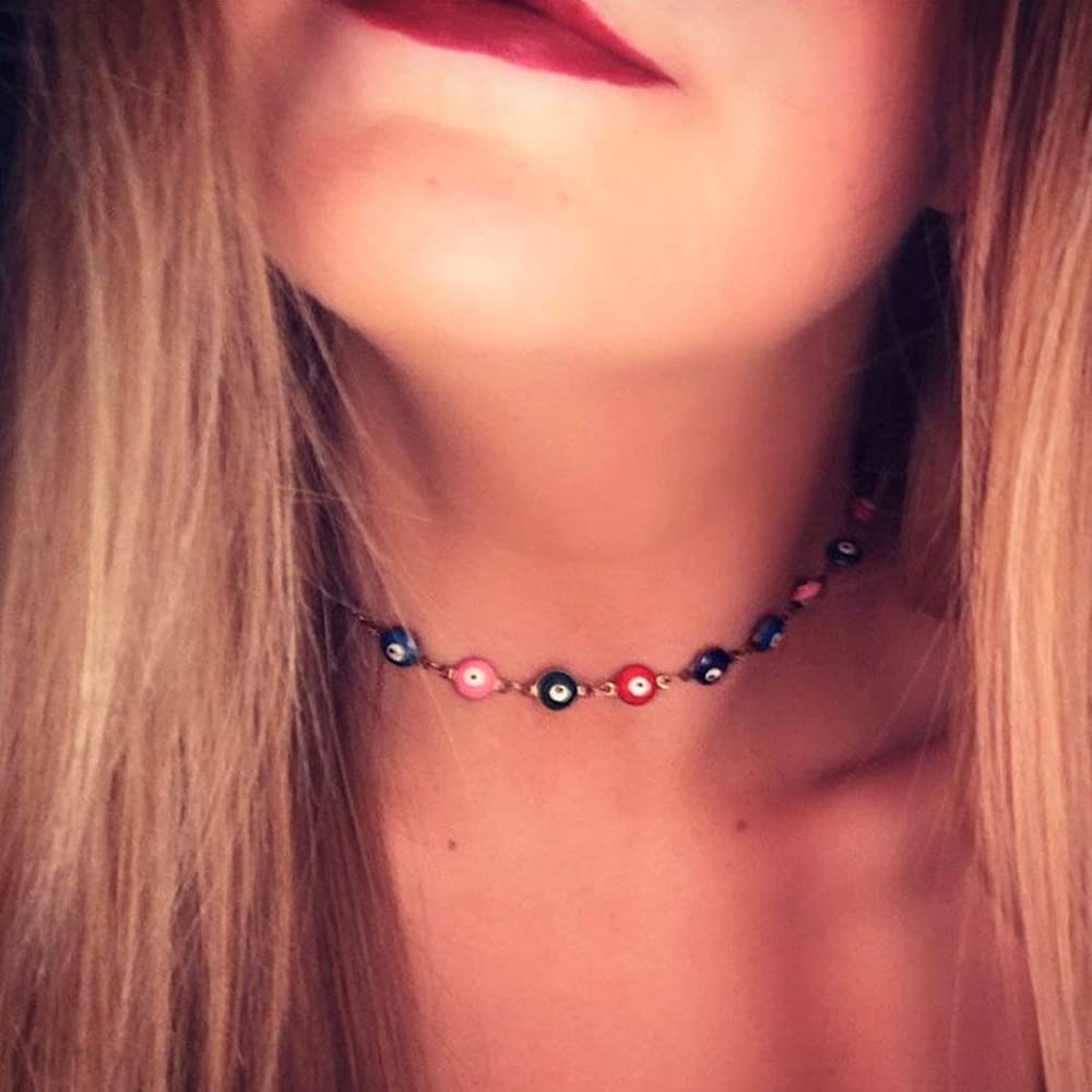 El Regalo Evil Eye Choker Necklace - Enameled Fashion Evil Eye Choker Necklace for Teen Girls & Women (Round Evil Eye Multi Color)