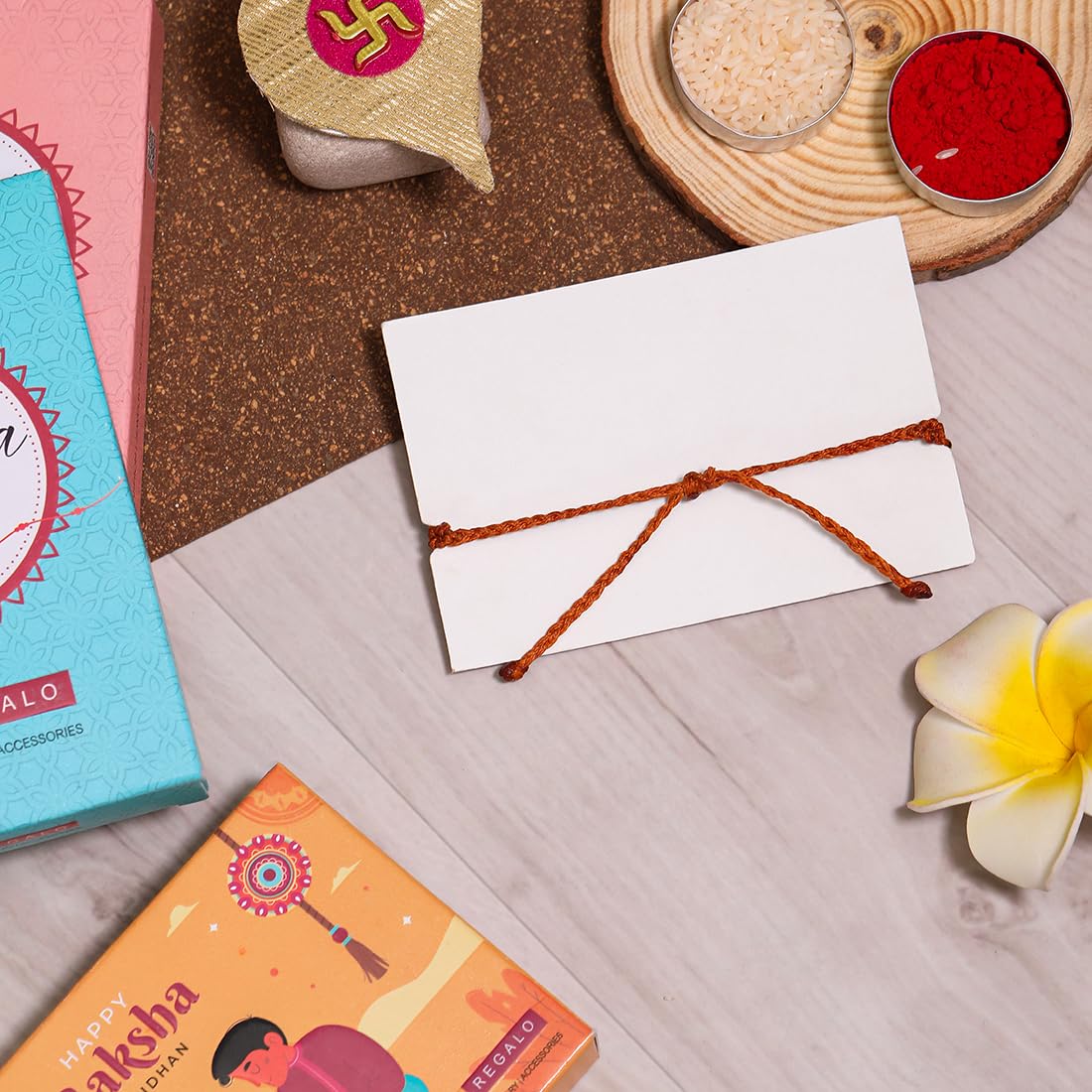 El Regalo 1PC Chakra Rakhi for Brother- Designer Chakra Reiki Healing Symbols Hand Braided Rakhi with shagun, Rakhi Card in Gift Box for Bhaiya/Bhabhi/Niece/Nephew (Sacral Chakra)