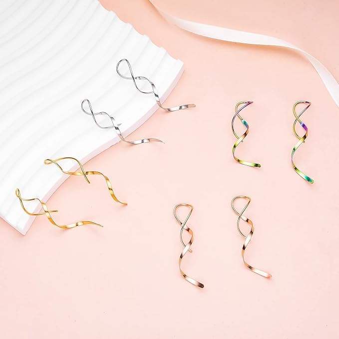 El Regalo Western Spiral Twisted Threader Earrings for Girls & Women- Stainless Steel/Anti-Tarnish Drop Dangle Handmade Twisted Linear Curved Minimal Everyday Earrings (Silver)