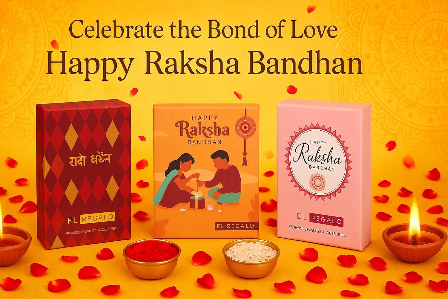 El Regalo 1PC Traditional Rakhi for Brother with Roli Chawal & Message Card | Designer Rakshabandhan Thread with OM, Shree Ram, Ganesha, Krishna Charms | Rakhi Gift Box Included (Genesha Leaf)
