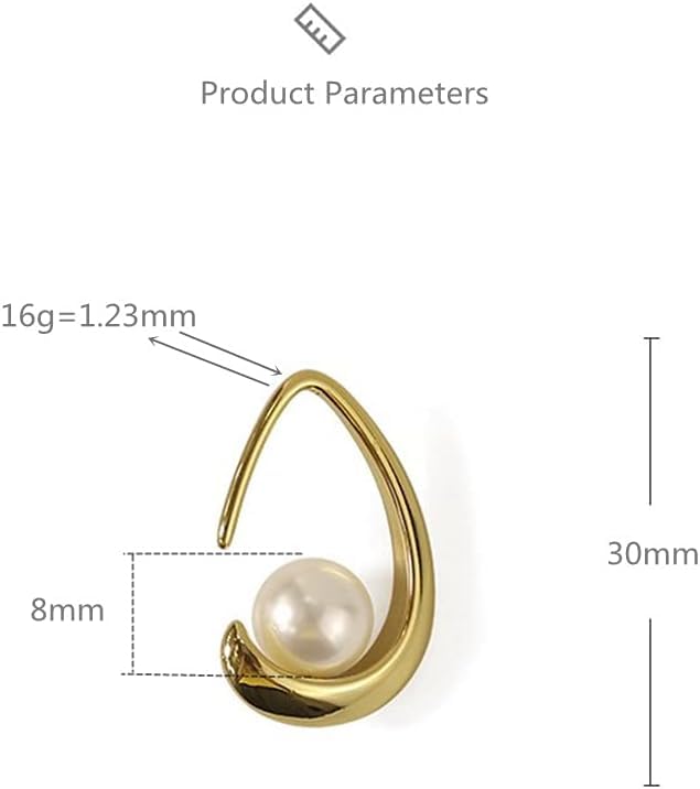 El Regalo Retro Chunky C Shaped Pearl Earrings | Open Waterdrop Hoop Earrings for Women & Girls - Fashionable, Elegant, Timeless Silver & Gold Design (Gold)